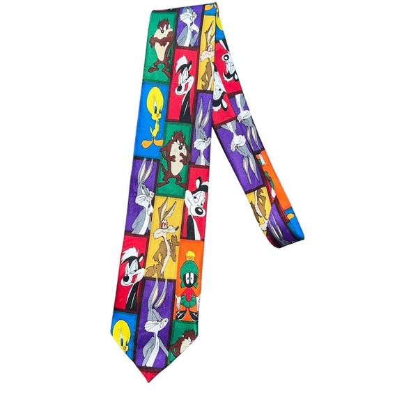 Vintage 90’s Warner Brothers Looney Tunes Character Tie Bugs Tweety Taz Wile - Picture 1 of 7